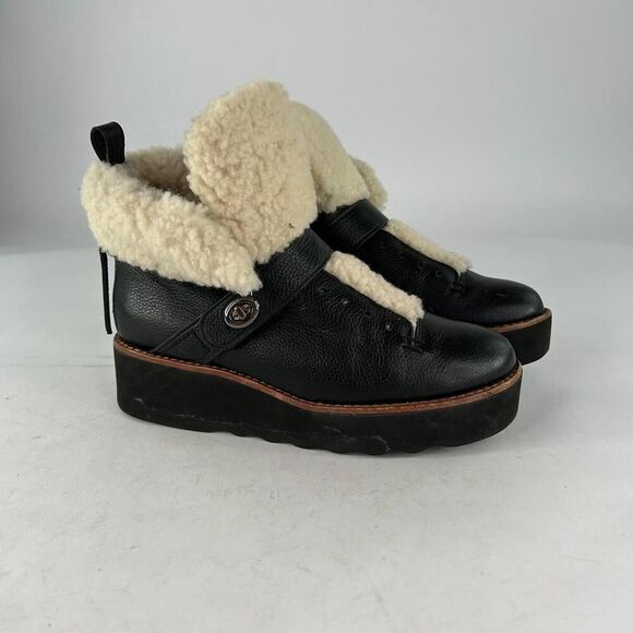 COACH Urban Hiker Boot US 7.5 B Leather Black Shearling Wedge Platform shoes - Picture 9 of 15